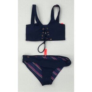 NWOT Maaji Womens Striped Navy Lace-Up Bikini Set Size S Nylon/Spandex Swimwear